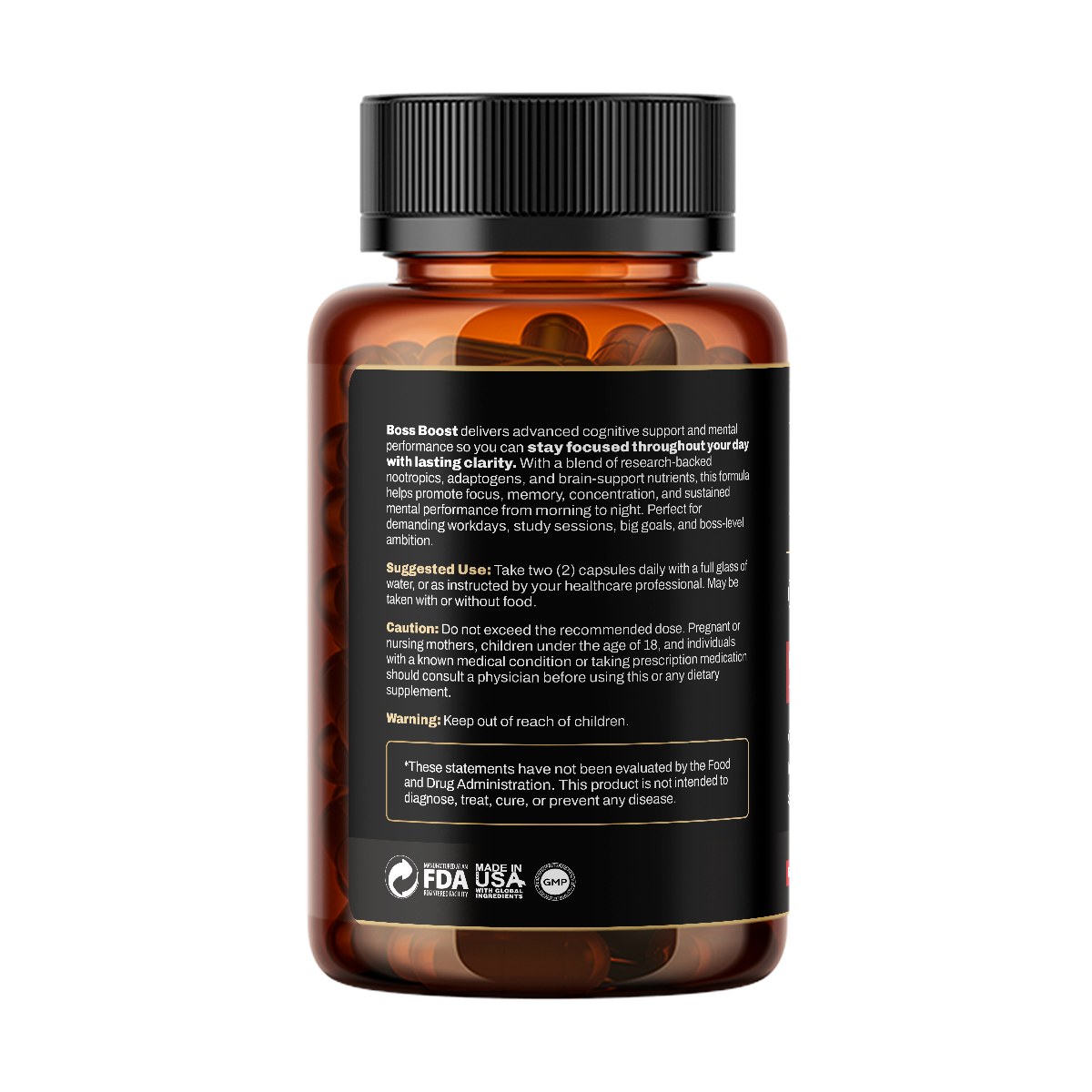 Boss Balance Boss Boost supplement bottle left view