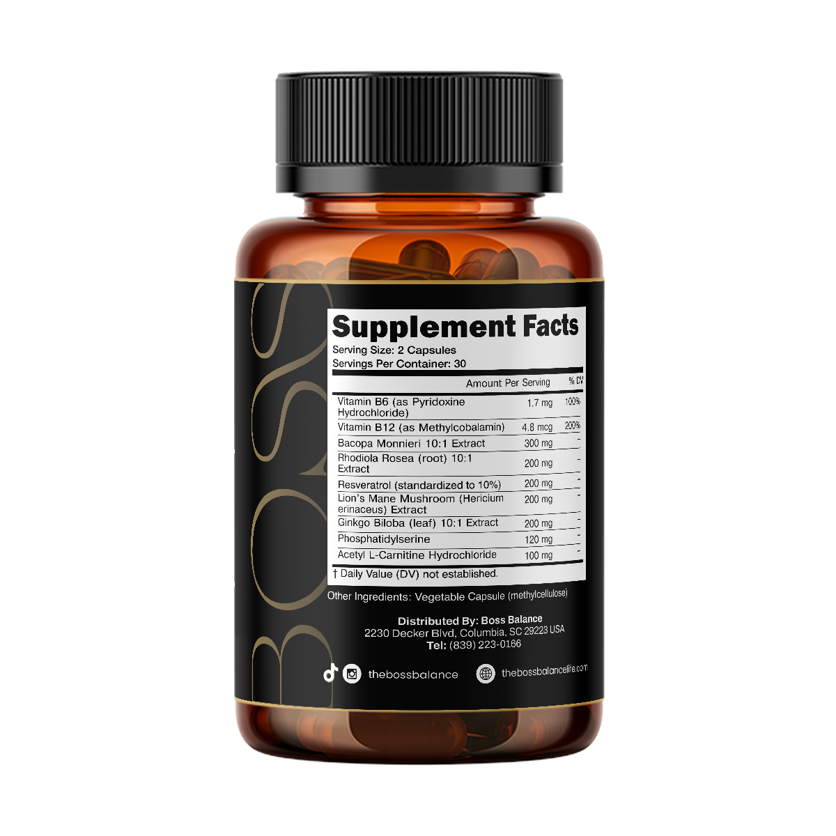 Boss Balance Boss Boost supplement bottle right view