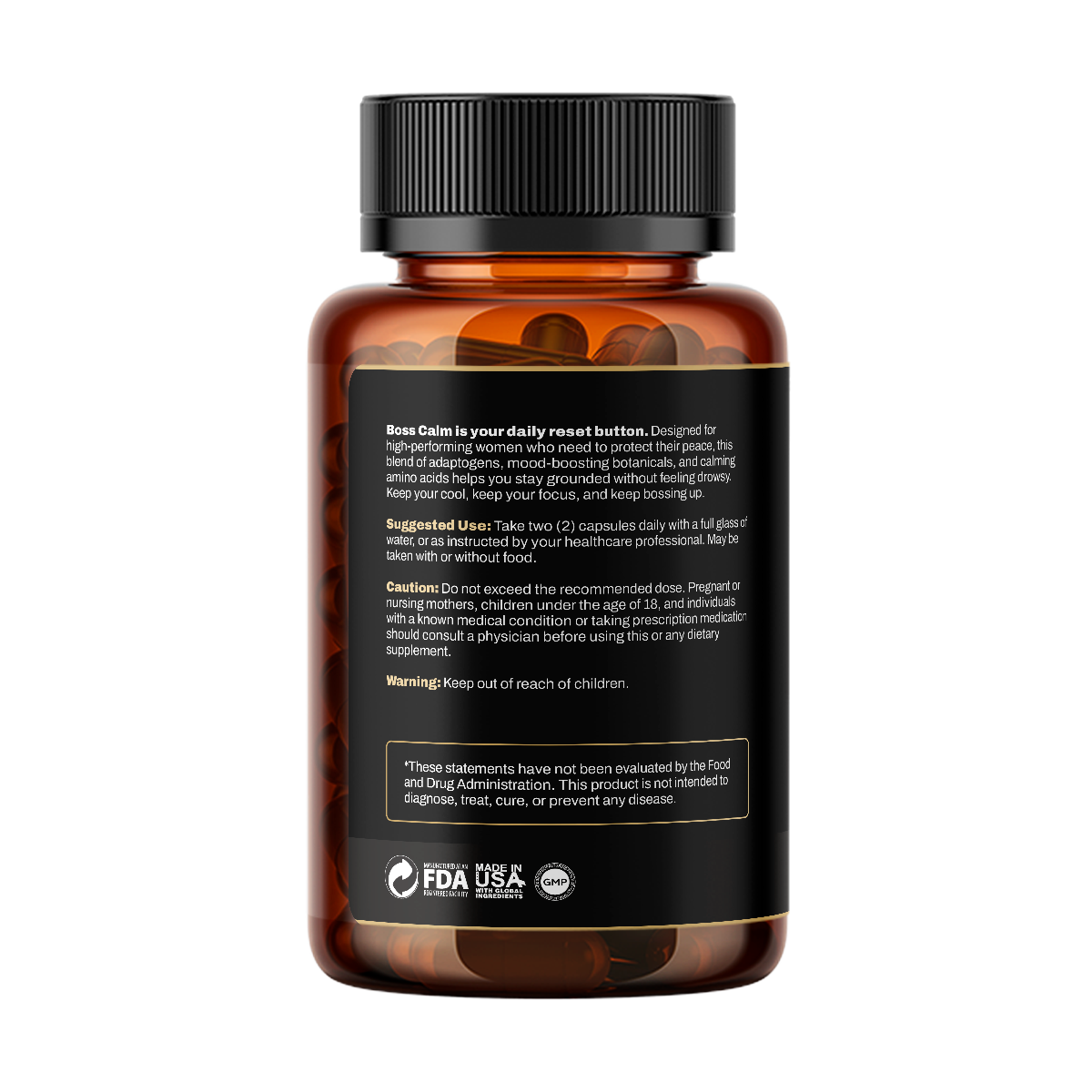 Boss Balance Stress supplement bottle left view
