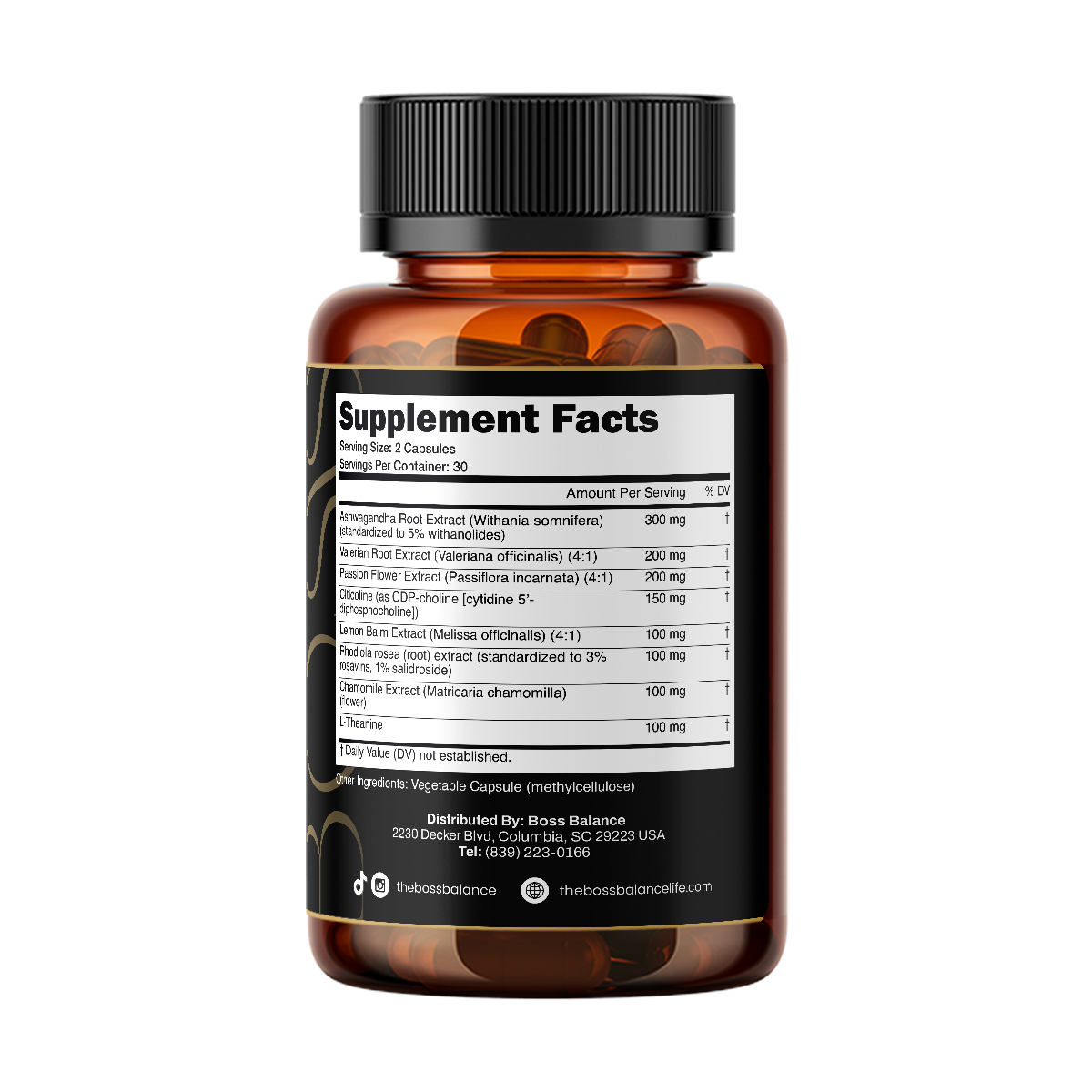 Boss Balance Stress supplement bottle right view